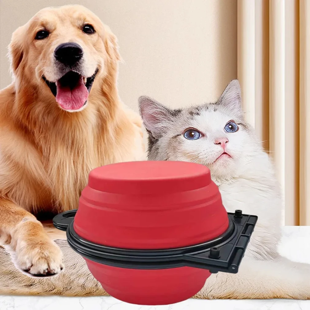 Tigela dobrável 2 em 1 para viagem de cachorro, tigelas duplas, tigela dobrável para comida e água, portátil, pendurável, alimentador para cães ao ar livre, produto