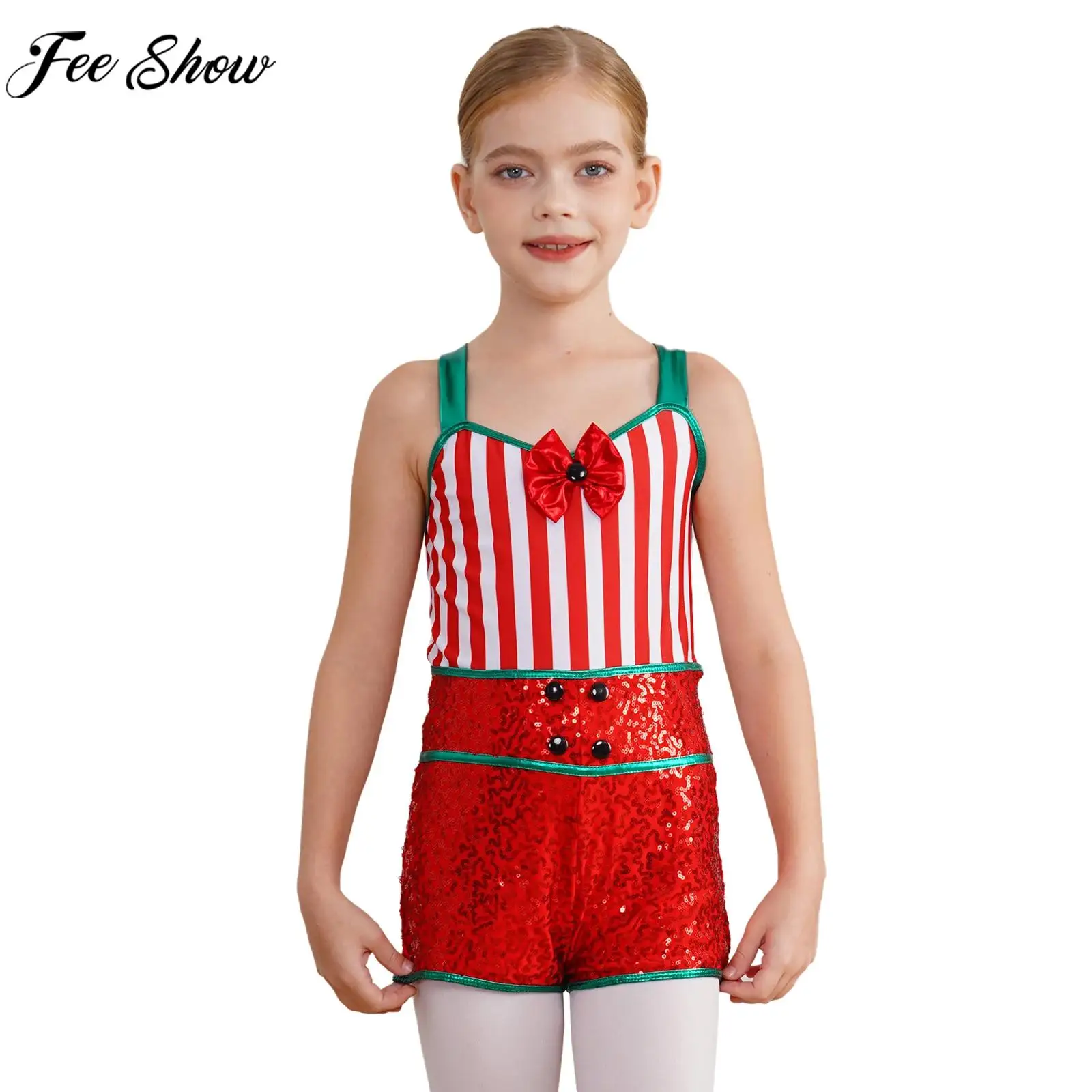 criancas-meninas-natal-ballet-danca-ginastica-patinacao-collant-listrado-doce-cana-bodysuit-circo-cosplay-desempenho-traje