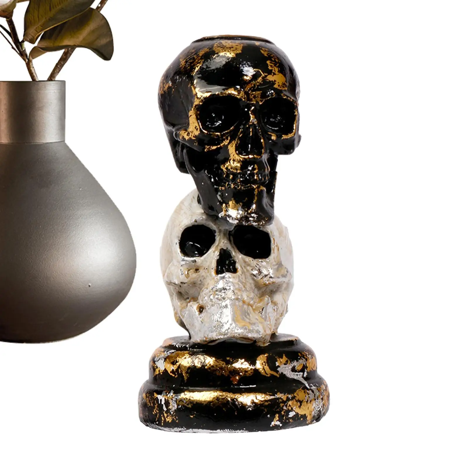 Two-Tone Resin Spooky Skull Candlestick Holders Resin Gothic Spooky Ornament Table Decor Skull Candlestick Halloween Decorations
