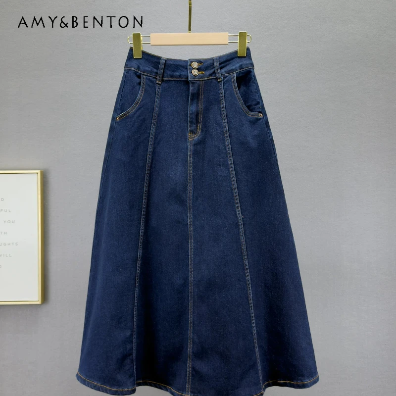 

Women's Medium Long Skirt Spring 2026 New Fashion Temperament High Waist Loose Thin Retro Design Versatile A-line Skirts Ladies