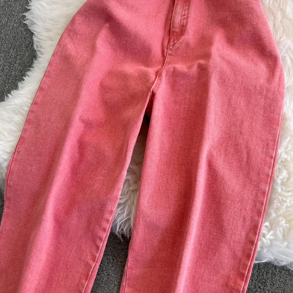 새로운 빈티지 턴 다운 칼라 민소매 바디 슈트 한국 하이 웨이스트 우아한 점프 슈트 사파리 스타일 데님 스트레이트 Ropa Mujer