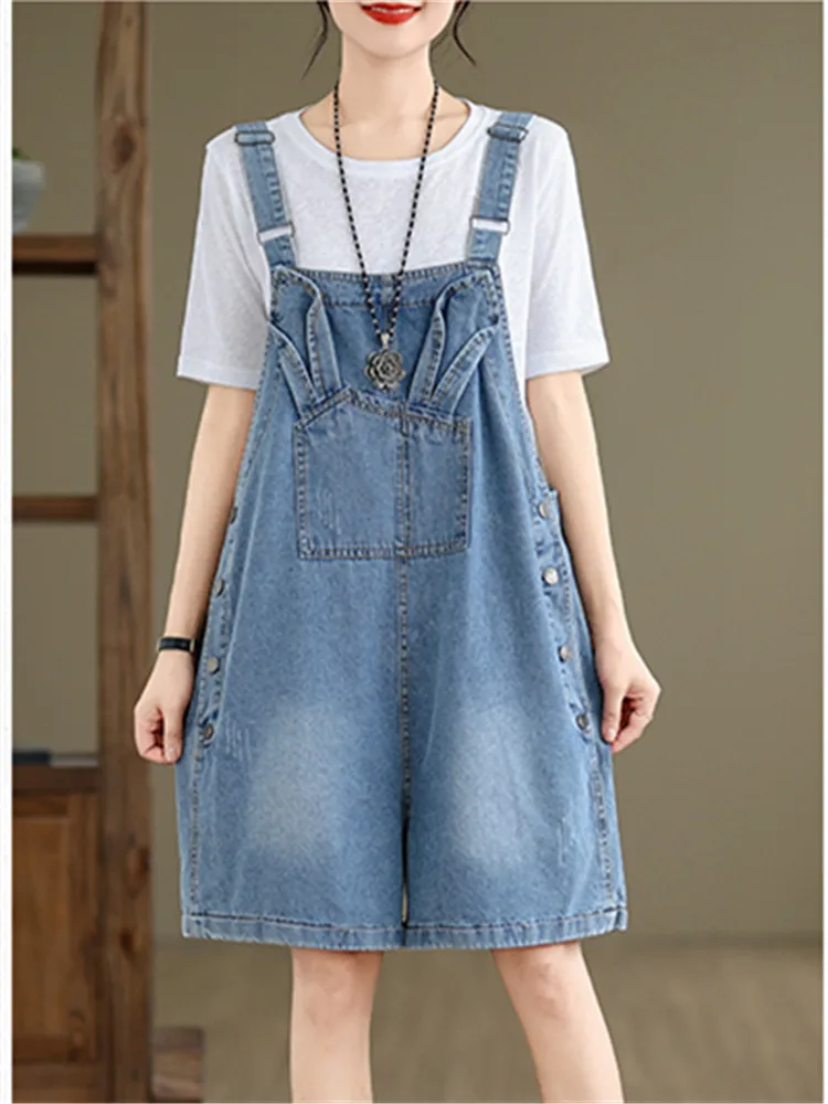 summer casual Denim Suspender Pants Women's 2024 New Shorts Autumn Korean Style Loose female Jumpsuit Jeans ropa de mujer