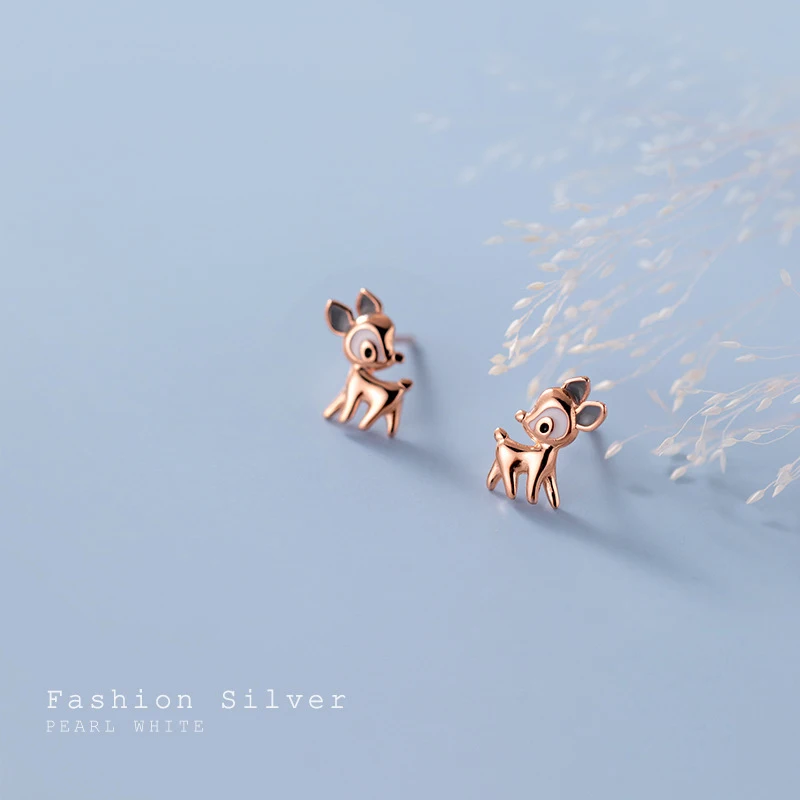 Modian 100% 925 Sterling Silver Cute Deer Stud Earrings for Women Fresh Enamel Gifts Gifts Luxury Statement Fine Silver Jewelry