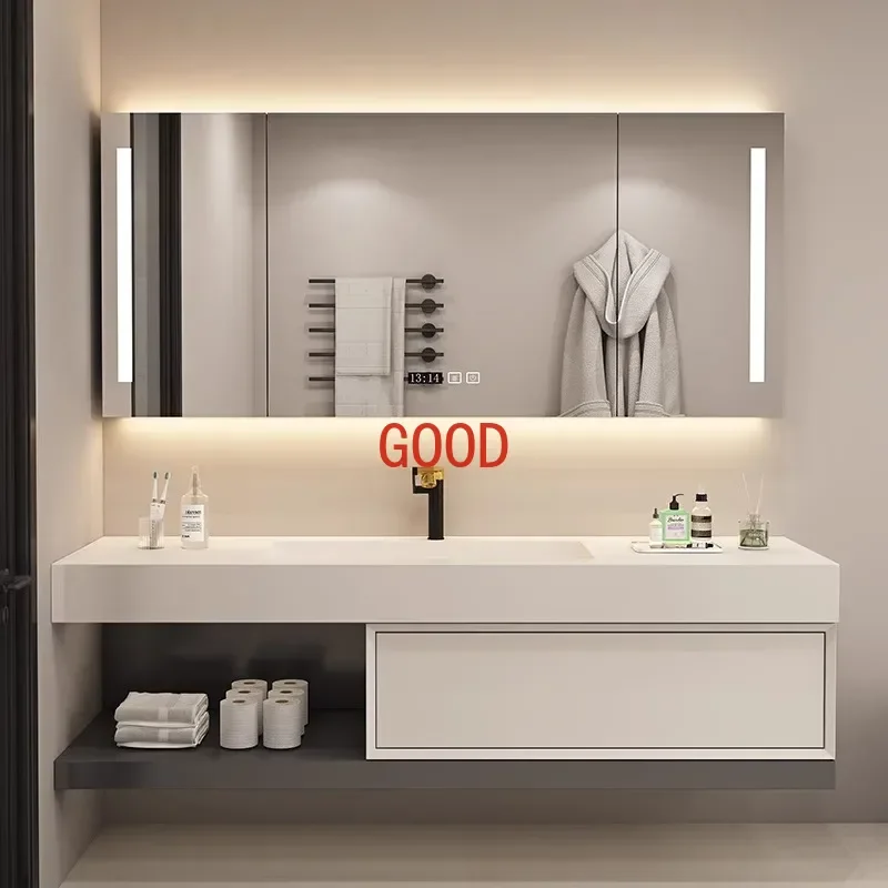 Rock Slab Seamless Ceramic Integrated Basin Bathroom Cabinet Hand Wash Basin Bathroom Cabinet Solid Wood Washbasin