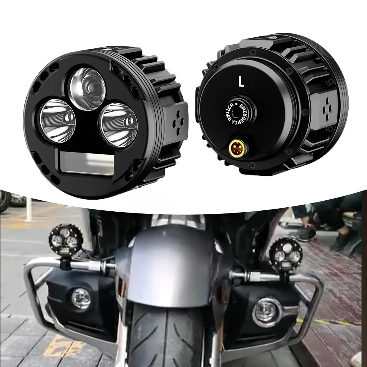 

Ferei 240W Smart LED Front Auxiliary Spotlight Flood Beam High Beam Motorcycle Driving Fog for 1300GS ADV World's Flashing Amber