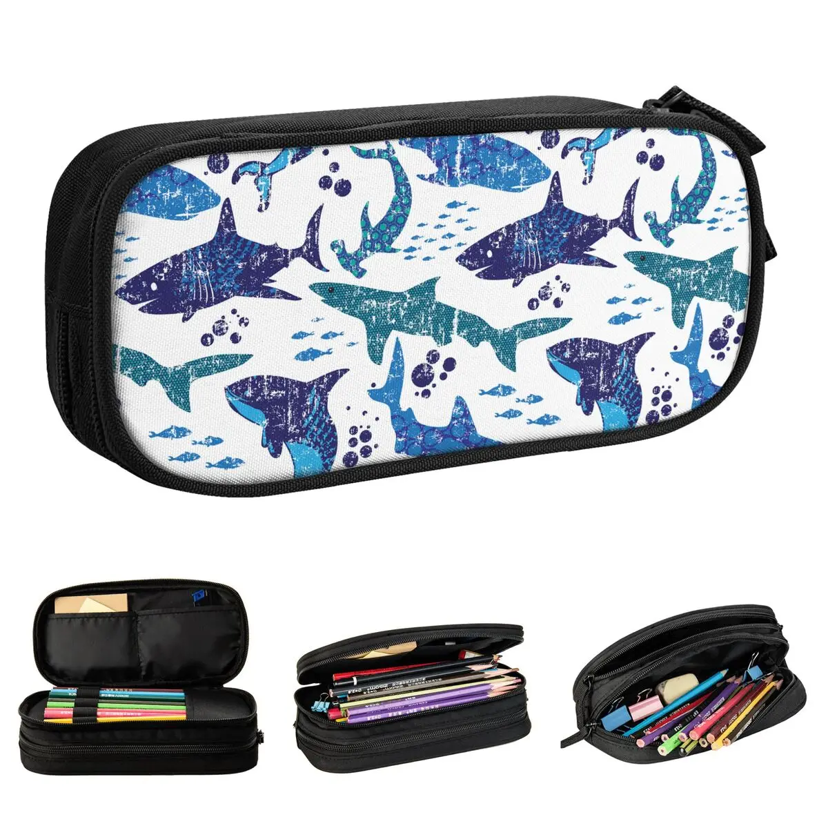 Shark Vintage Underwater World Ocean Sea Pencil Case Fashion Pen Bag Girls Boys Big School Supplies astuccio cosmetico