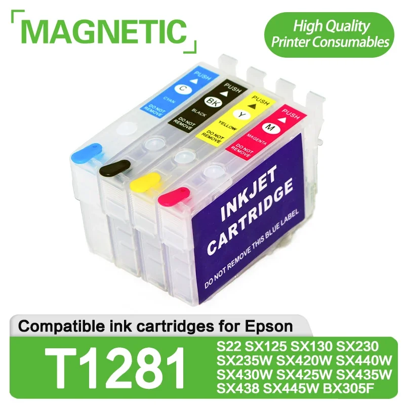 خرطوشة حبر متوافقة مع T1281 لإبسون ، S22 ، SX125 ، SX130 ، SX230 ، SX235W ، SX420W ، SX440W ، SX430W ، SX425W ، SX435W ، SX438 ، SX445W ، BX305F ، جديد