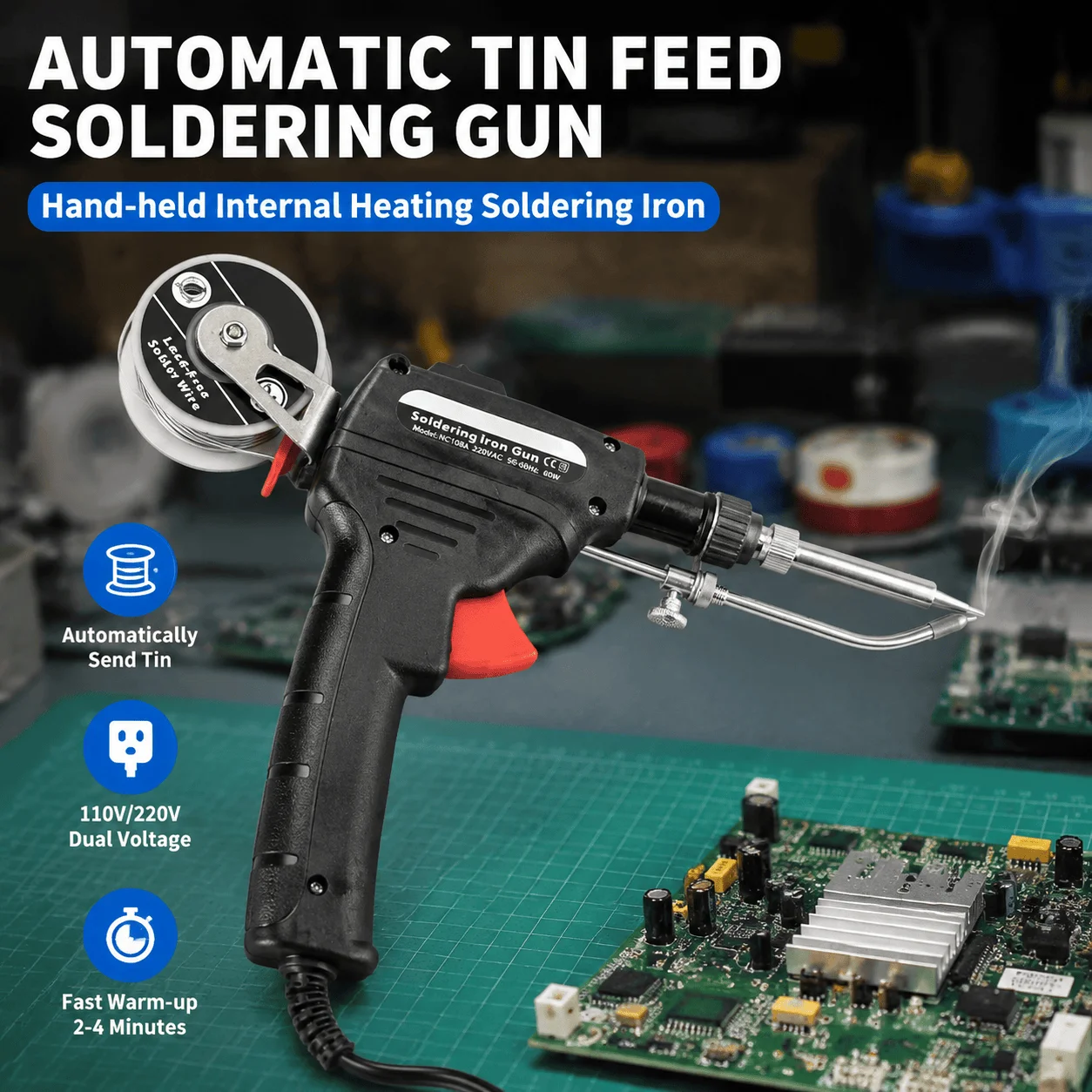 Automatic Soldering Gun 60W Handheld Soldering Iron with Internal Heating Welding Tool Kit 110V 220V Dual Voltage Smart Solder Wire Feed Welding Station Iron Stand for Electronic Circuit Board PCB Repair