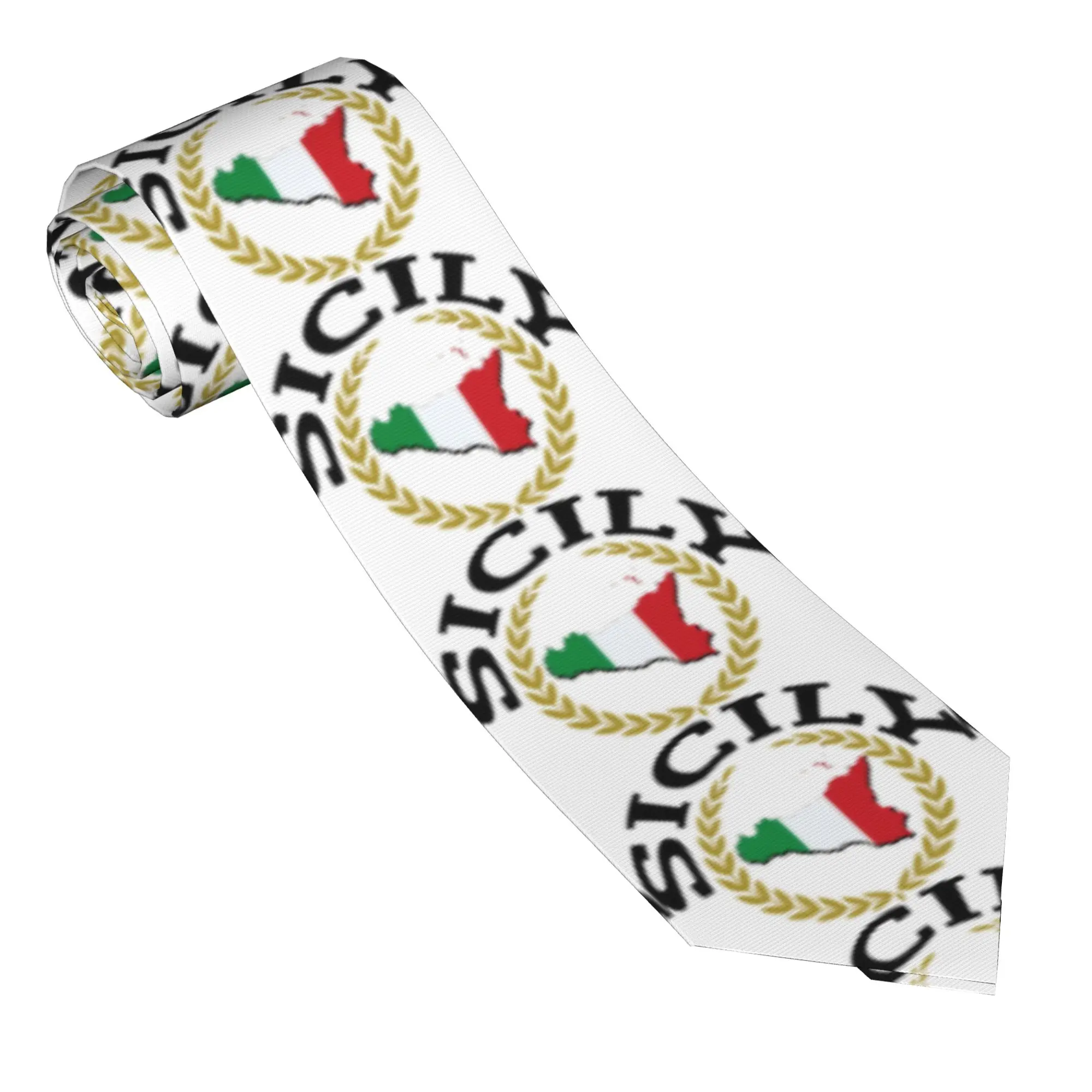 Italian Flag Sicily Region Tie  Wedding Neck Ties Cute Funny Neck Tie For Men Graphic Collar Tie Necktie Gift