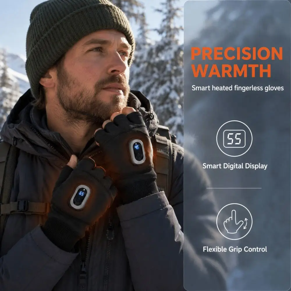 1Pair Fingerless Heating Gloves USB Rechargeable 3-speed Adjustable Electric Heated Gloves Temperature Contro Thermal