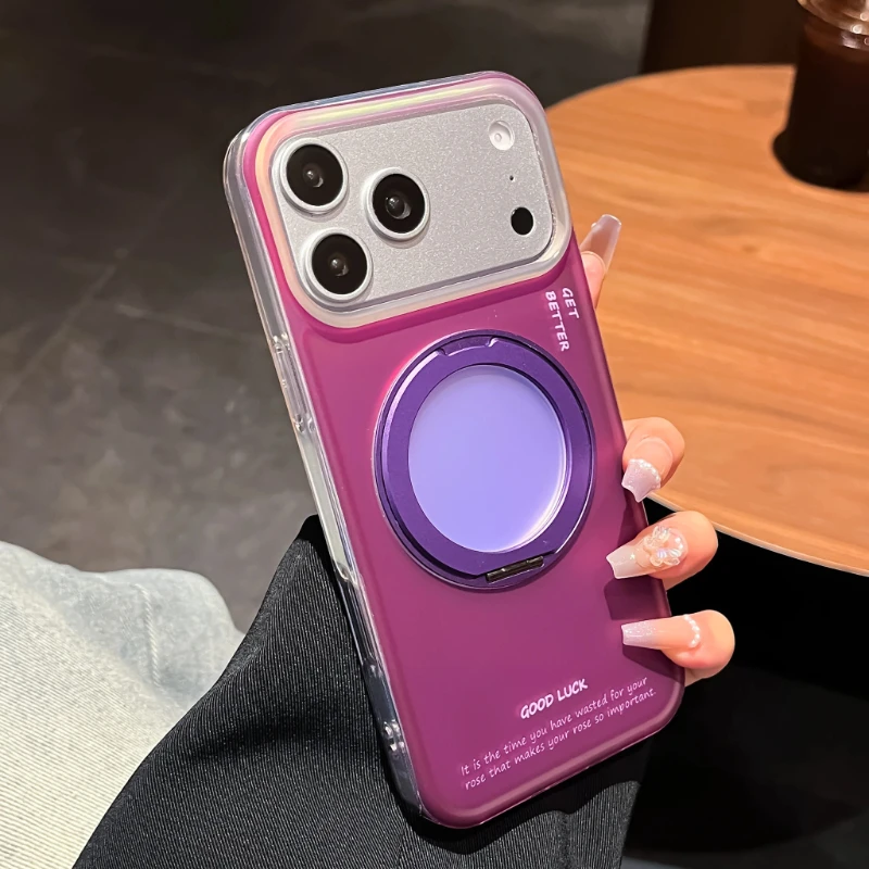 Color Collision For Magsafe Case For iPhone 18 17 16 15 Pro Max 360°  With Holder Magnetic Charging Bracket Shockproof Cover
