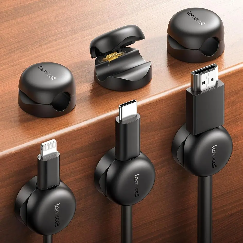 

Compact Desk Cable Management Clips, 6-Pack, Nightstand Charging Cord Holder, 8mm Slot Adhesive Wire Organizer, Desk Office Acce