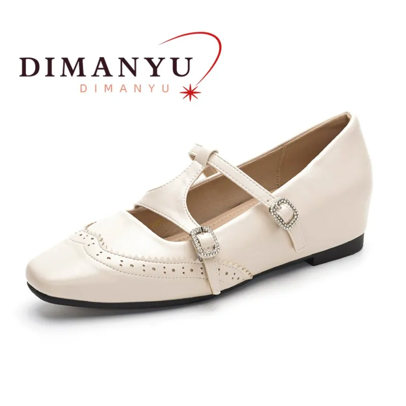

DIMANYU Women’s Mary Jane Shoes Retro Spring Internal Height-Increasing Flat Shoes Shallow Large Size Ballet Shoes For Women
