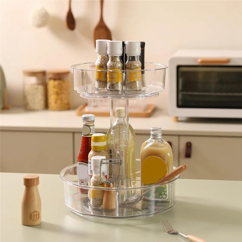 

AC23-2 Tier Lazy Susan Organizer Поворотный стол Прозрачная полка для специй Органайзер для шкафа, кладовой, кухни