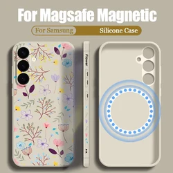 Flower Case For Samsung Galaxy S26 S24 S23 S25 Ultra Plus S25 S24 S23 FE S22 Magnetic For Magsafe Wireless Charge Phone Cover