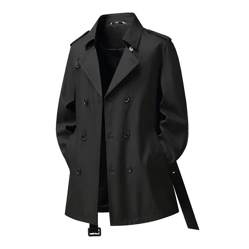 Spring/Autumn New Men's Double breasted Medium length Windbreaker Coat with British Style Strap Anti Wrinkle Fabric Business