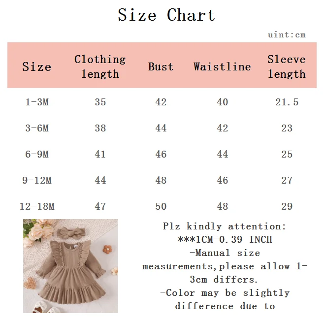 Neues Kleid für Babymädchen, einfarbig, mit Rüschen, inklusive Stirnband, geeignet für Babys von 0 bis 18 Monaten, süßes Kleid für Babymädchen, ideal für Frühling und Herbst. – Detail 7