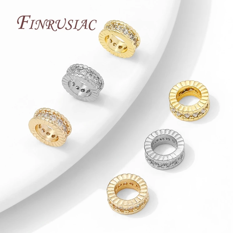 4mm 6mm 8mm 18K Gold Plated Brass with Zircon Round Spacer Beads For Beading,Metal Separator Beads,DIY Jewelry Making Supplies