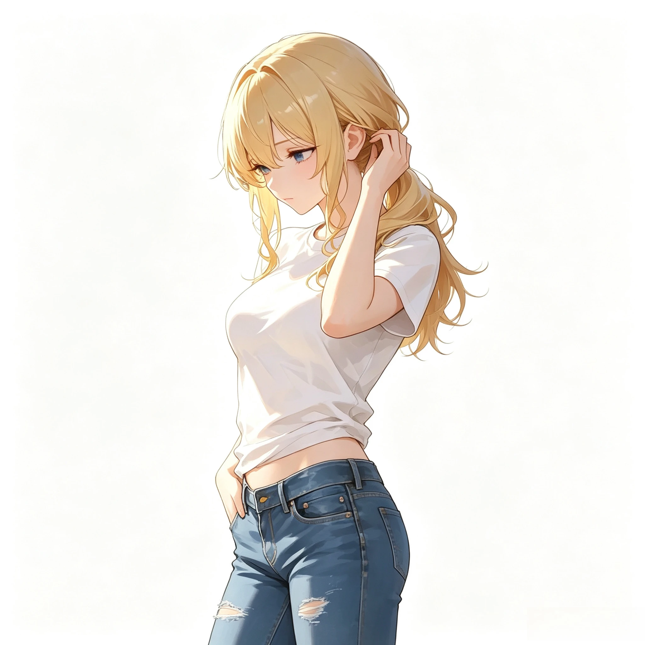 Adorable Anime Blonde Girl in White Tee Sticker, Waterproof Vinyl Decal for Car Window & Motorcycle