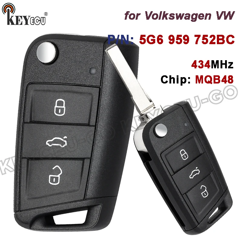 

KEYECU 434 МГц MQB ID48 чип 5G6 959 752BC 5G6959752BC для Volkswagen VW Keyless-Go откидной брелок с дистанционным управлением