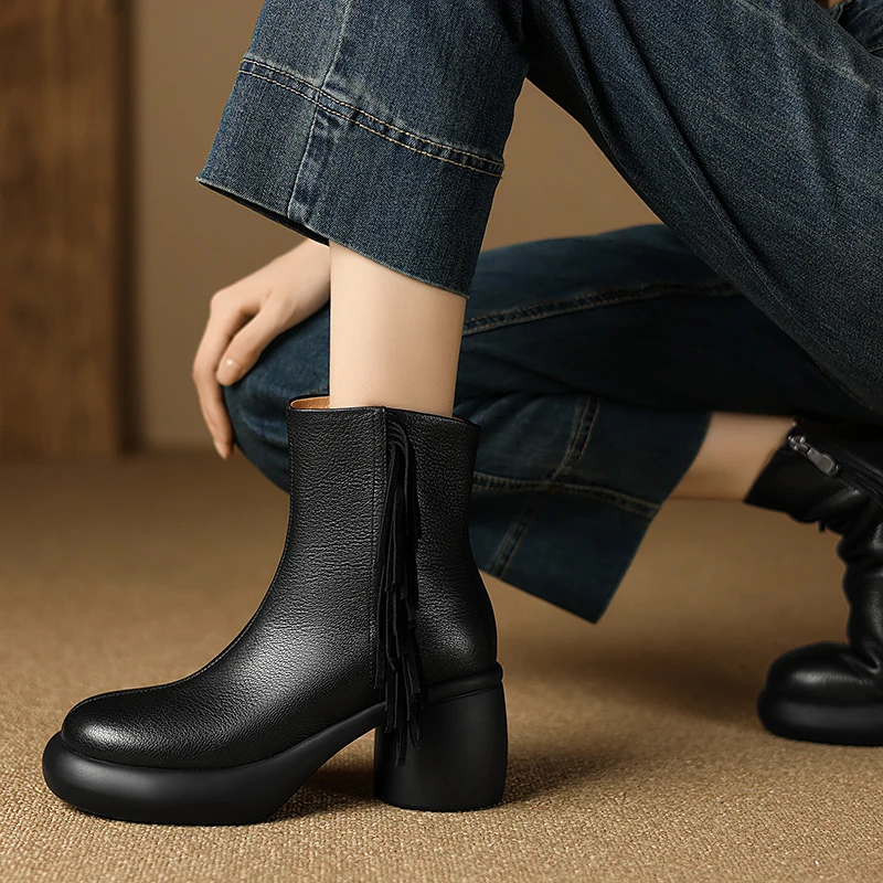 

2025 Fashionable Modern Women Boots 100% Genuine Leather Cylindrical Platform Boots Shoes