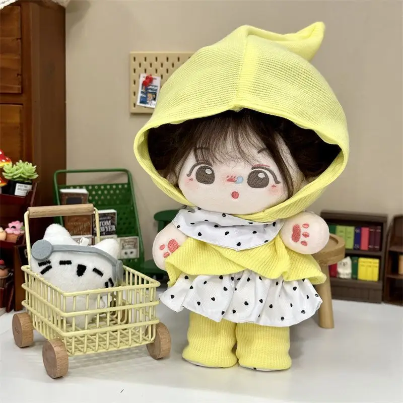 20 cm Plüsch Puppe Kleidung Handgemachte Süße Nette Gelbe Pullover Schuhe Weiß Polka Dots Halstuch Mode Set Für Puppe Zubehör