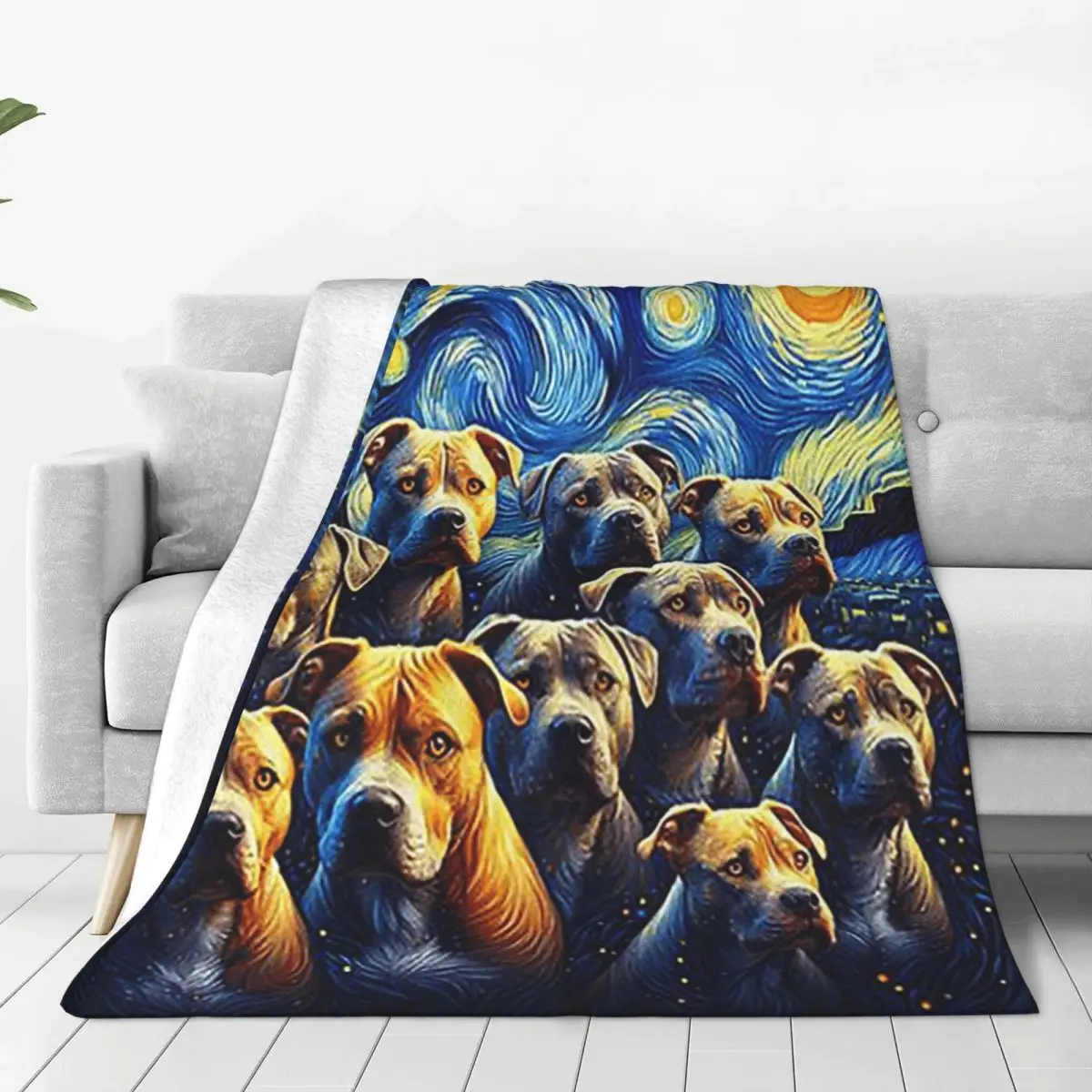 Pitbull Starry Night Blankets Soft Warm Flannel Throw Blanket Bedspread for Bed Living room Picnic Travel Home Couch