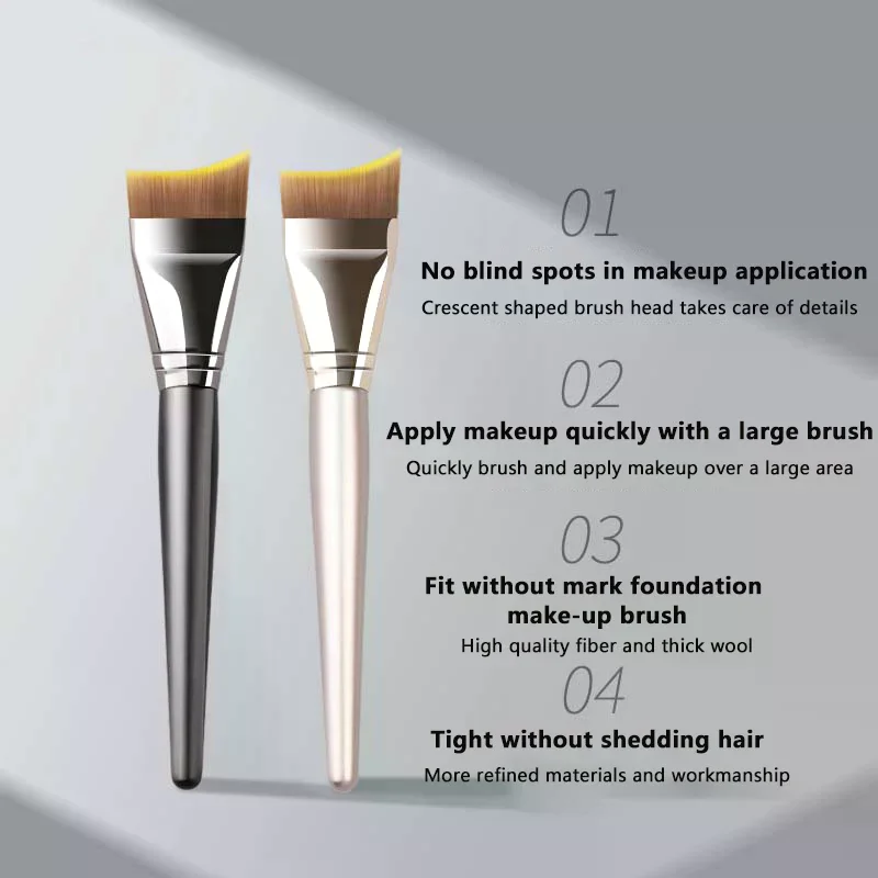 Pennello per fondotinta a mezzaluna ultra sottile Pennello per contorno viso leggero Pennello per contorno con manico in legno Strumento per fondotinta misto