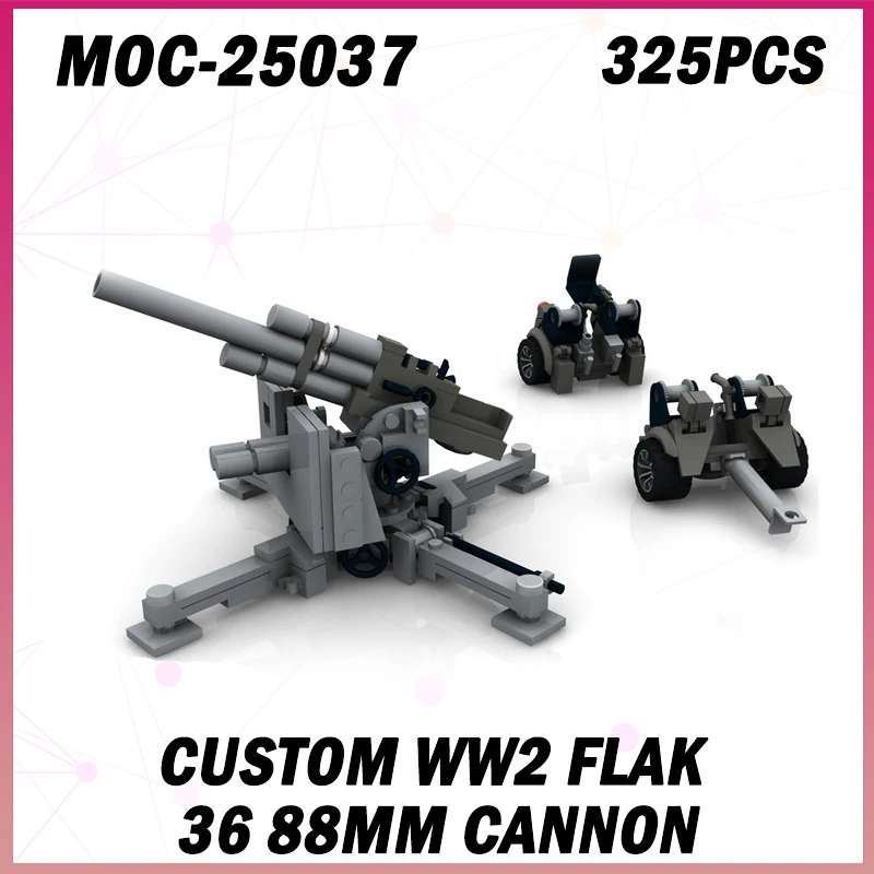 

Пользовательские WW2 Flak 36 88 мм Cannon 325 шт. MOC-25037 Модель строительного блока Набор кирпичей Креативный DIY Военный пистолет Игрушки Детский подарок