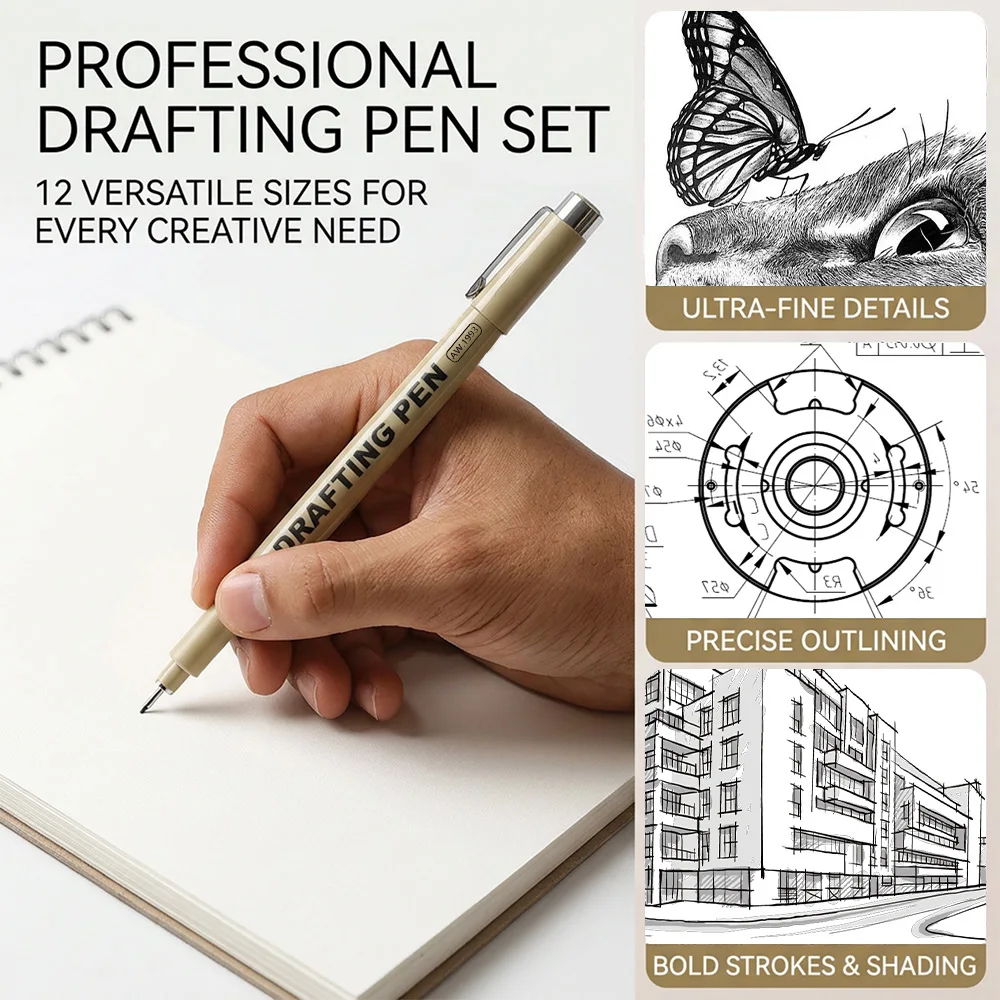 6/9/12 Pcs Manga Black Fineliner Markers Professional Drafting Illustration Sketch Waterproof Fast-Drying Micro Line Drawing Pen School Office Art DIY Supplies view 4