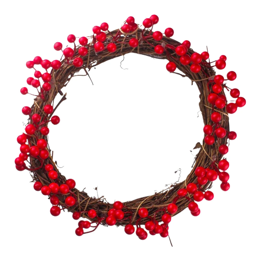 

Red Beaded Berry Wreath Artificial Christmas Decoration nament Rustic RingHoliday Home Office Wall Bedroom Fall Wedding