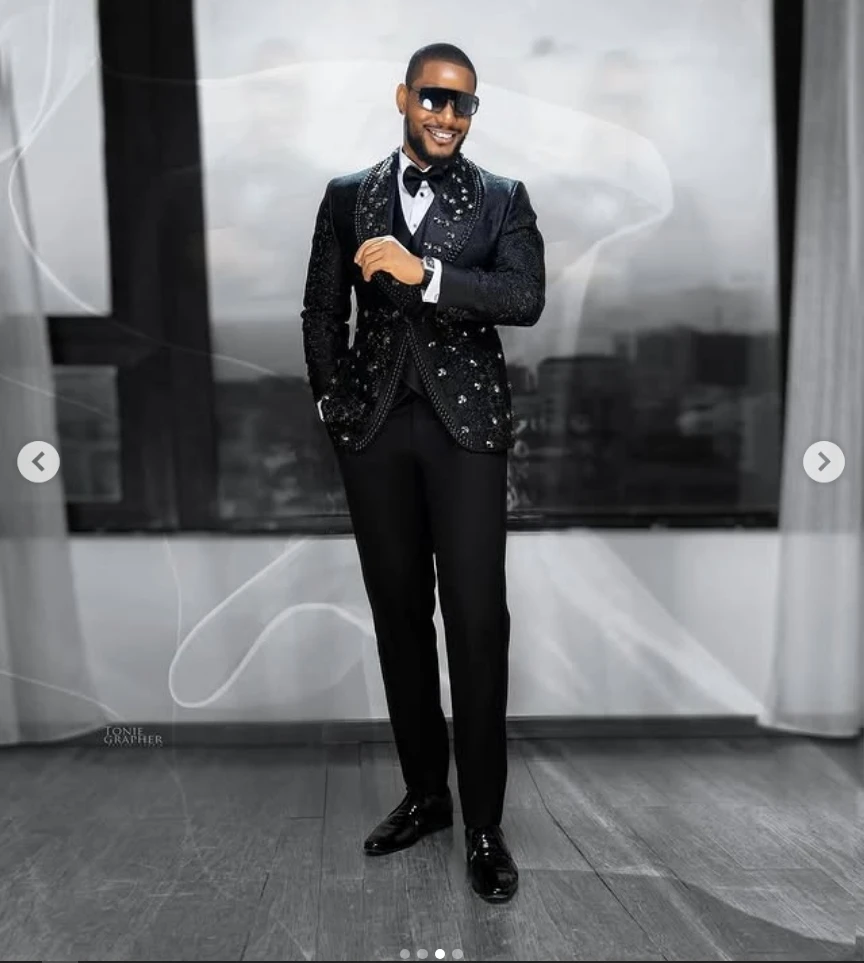 

Glitter Crystal Black Men Suit 2 Piece Blazer+Pants Trousers Single Breasted Wedding Tuxedo Jacket Formal Office Red Carpet Coat