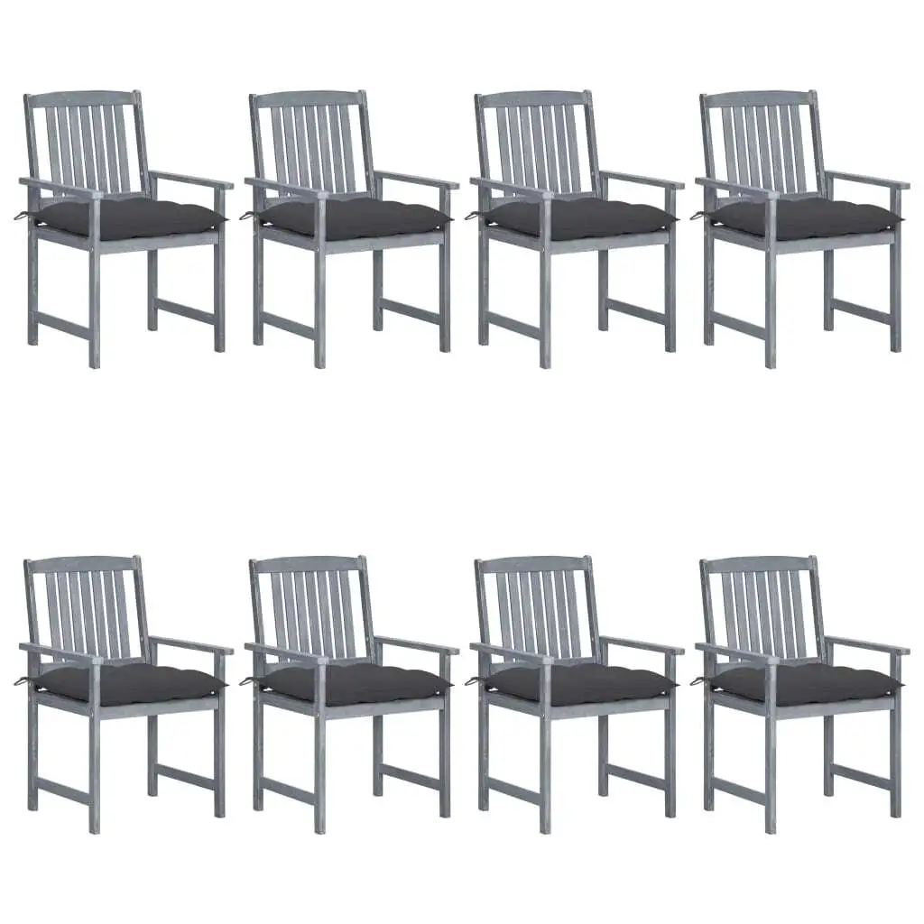 8-Piece Gray Acacia Wood Patio Chair Set with Cushions for Outdoor Comfort