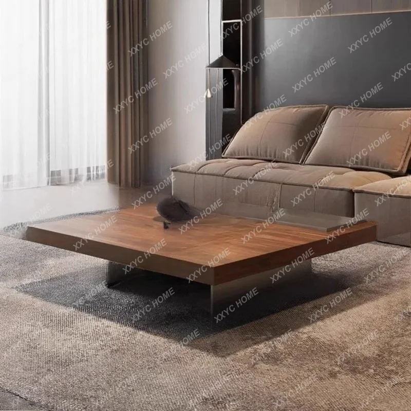 Modern simple solid wood square coffee table  minimalist suspended walnut