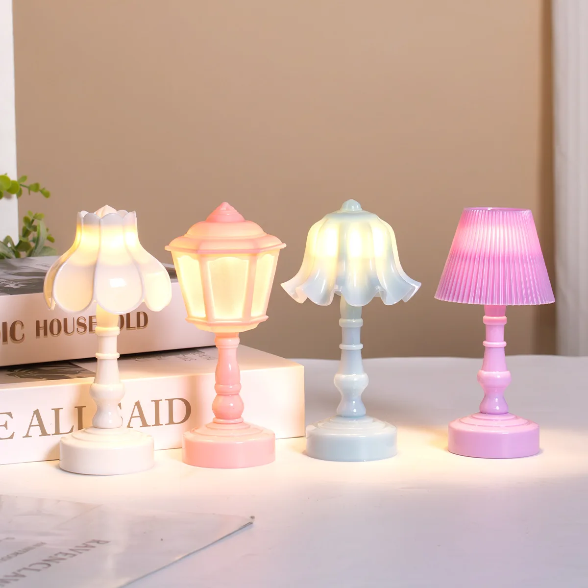 Geometric Flower Bud Button Battery LED Table Lamps Desk Night For Bedroom Dining Touch Night Light Simple Modern Decoration