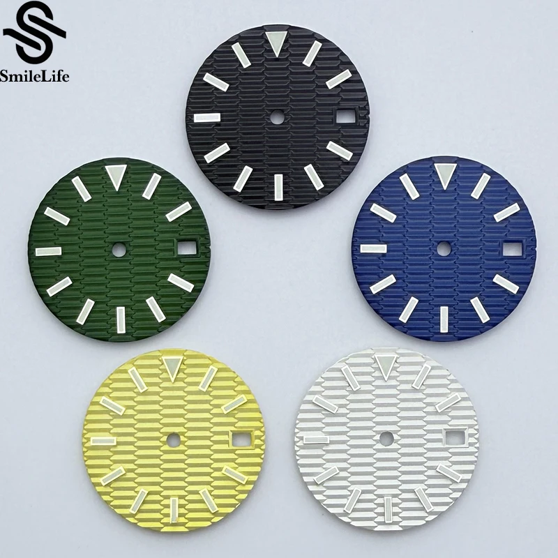 

SmileLife 28.5mm Watch Dial Green Luminous Horizontal Stripe Dials Logbook Modified Accessories for NH35/NH36 Movement