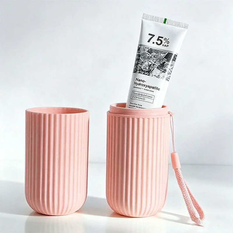 Portable Striped Travel Toothbrush Storage Cup + 7.5% Nano-Hydroxyapatite Toothpaste Set Travel Wash Cup Toothpaste Kit