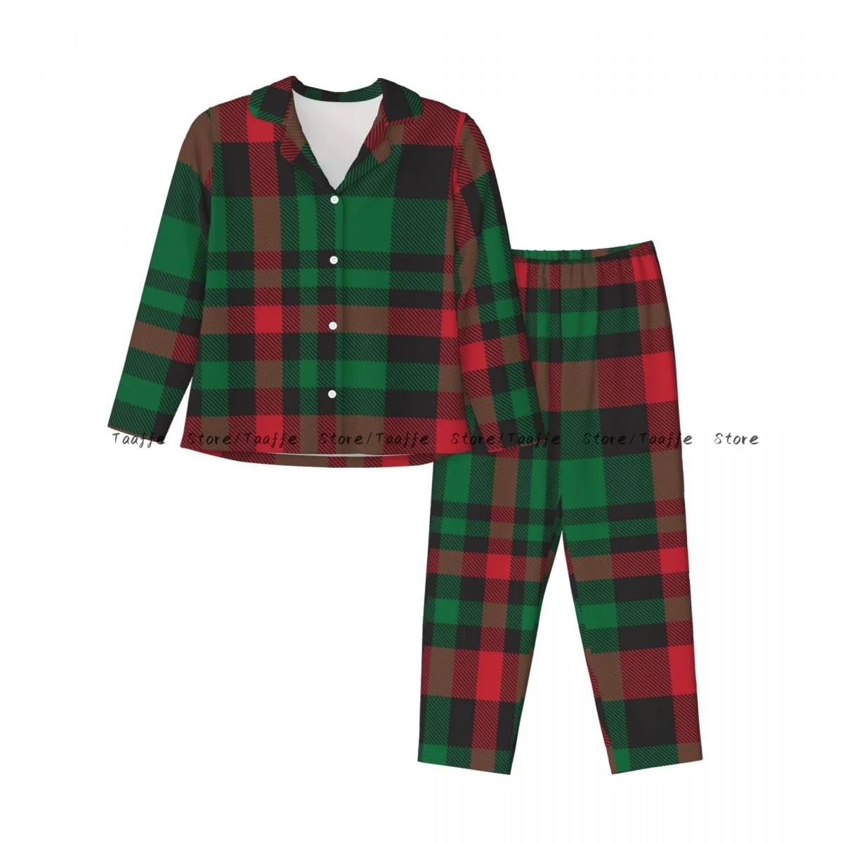 Long Sleeve Pants Pajamas Loungewear Set Christmas Plaid Checkered Tartan Pattern Women's Pull Edge Loose Sleeping Suit