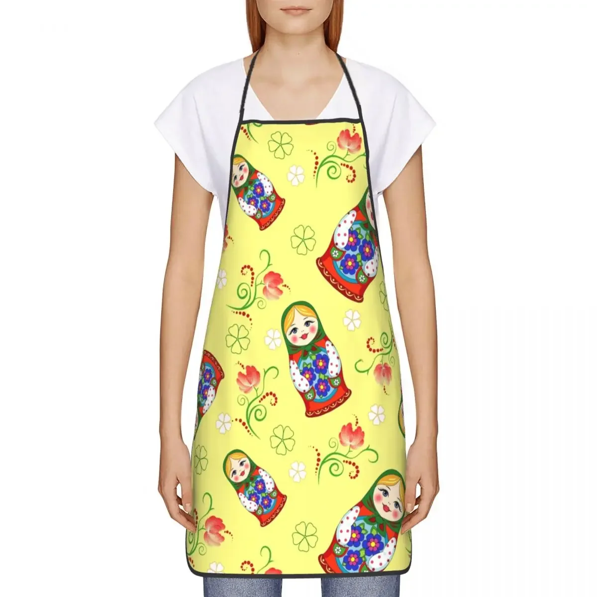 Russian Doll MatryoshkaAnd Flowers Pattern Apron Women Men Adult Unisex Kitchen Chef Bib Tablier Cuisine Cooking Baking Painting