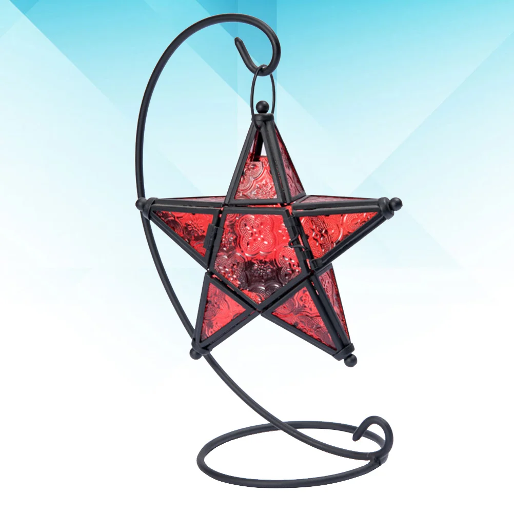 

Glass Pentagram Iron Candlestick Red Aromatherapy Essential Oil Burner Tea Light Holder Stable Base for Living Room Garden