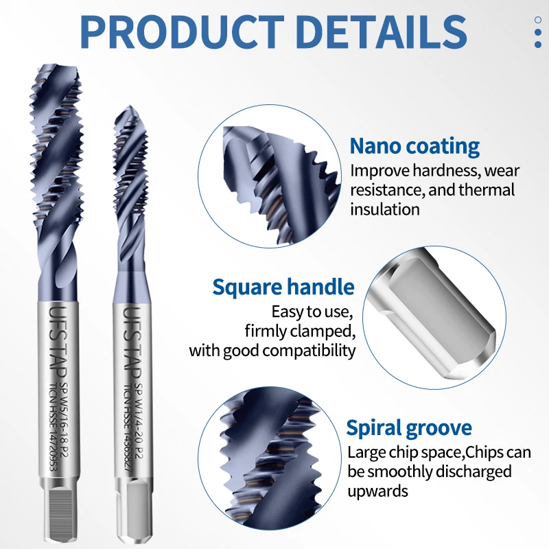 Fluteless Spiral Fluted TapMachine Taps Metric Fine Thread Extruding Titanium Nitride M35 Coating For Stainless Steel By Extrusi