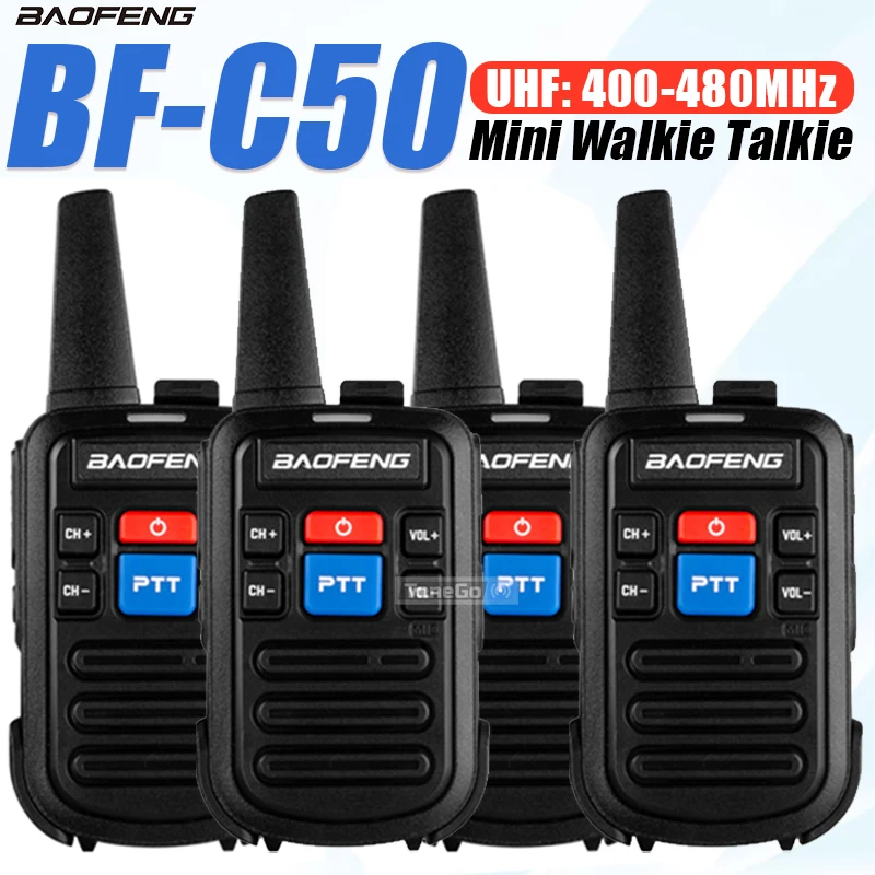 2/4 Buah Baofeng Mini Walkie Talkie BF-C50 Dual PTT UHF 400 ~ 480MHz Pengisi Daya Tipe C HF Transceiver Jarak Jauh Radio CB Ham Portabel