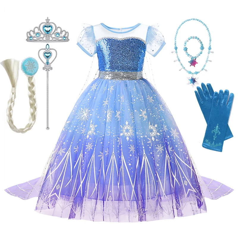 

Платья Эльзы для девочек, костюм принцессы, детский костюм с блестками в стиле фэнтези, детская одежда королевы для косплея, карнавальные вечерние платья на Хэллоуин