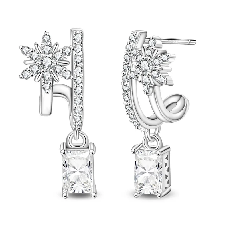 

925 Sterling Silver Earrings Romantic Snowflake Sparkling Zircon Stud Earring For Women Elegant Anniversary Wedding Jewelry Gift