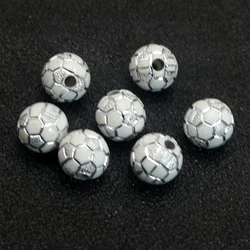 100 White Sparkling  Football Soccer Pattern Acrylic Round Beads 10mm