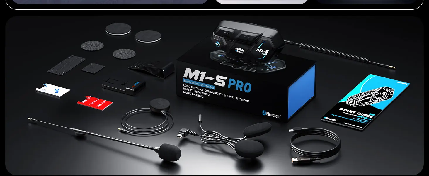 Fodsports M1-S Pro Motorcycle Intercom Bluetooth Helmet Headset,Moto Communicator BT Interphone,10 Riders 2000M,Support APP.
