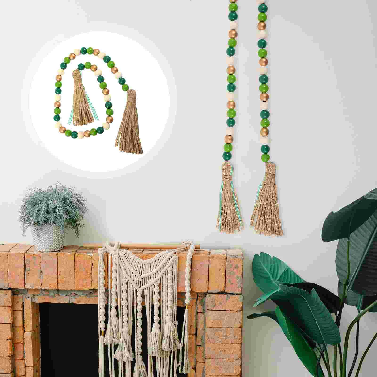 Wooden Beads Garland Rustic Prayer for Tiered Tray Hanging with Tassel Patrick's Day Fall Decorations Home