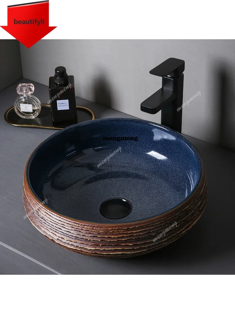 

A46 Balcony Wash Your Hand Bathroom Cabinet Ceramic Washbasin Toilet Wash Table Household Vintage Round Pool