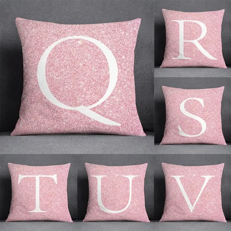 Pink 26 English Letters Flower Printing Pillow Home Decoration Car Sofa Cushion Cover