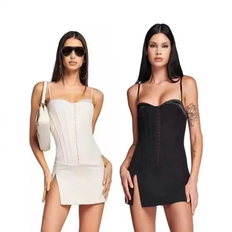 

Сексуальное австралийское платье с крючковыми бретелями, разрезом и облегающей талией, повседневное, из полиэфирного волокна, женское